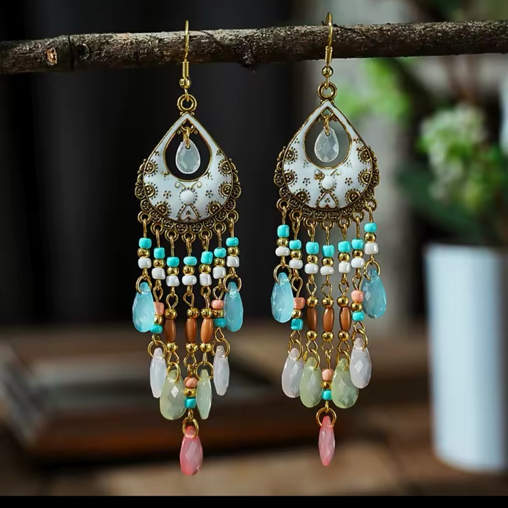 Bohemian Chandelier Earrings with Multicolor Beads